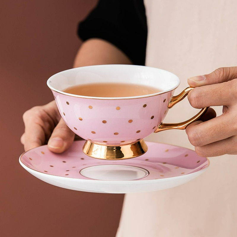 Coffee Tea Flask - Ceramic Pink Coffee Mugs with Dish