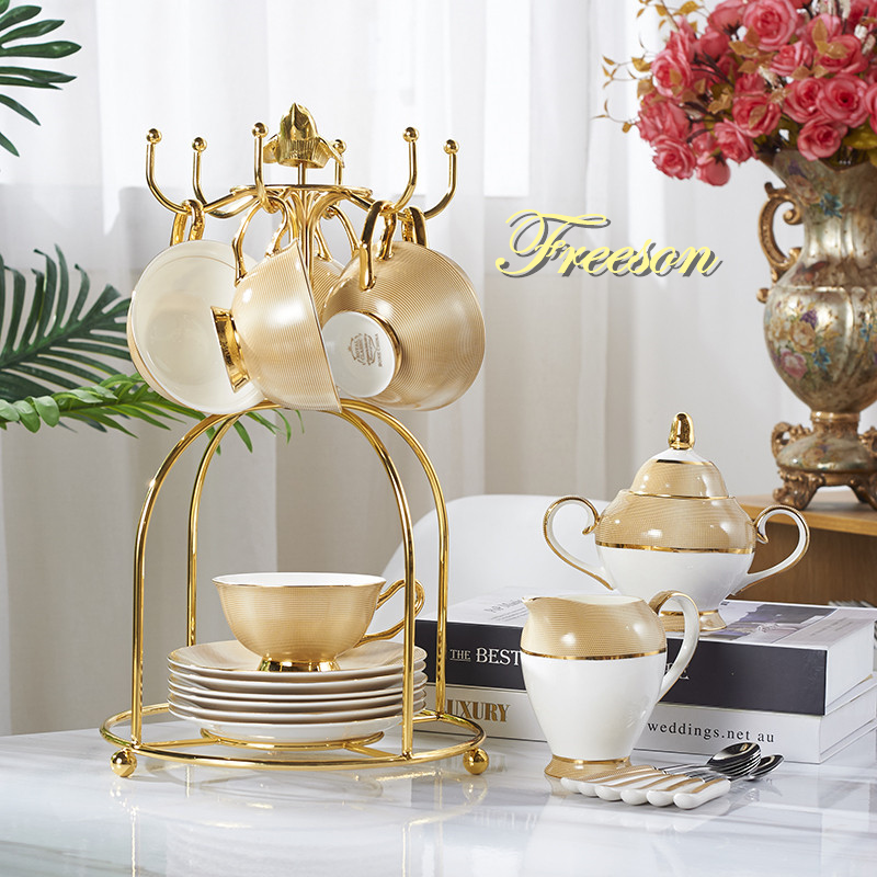 Tea Coffee Pot Set - Luxury Gold Bone China Coffee Set