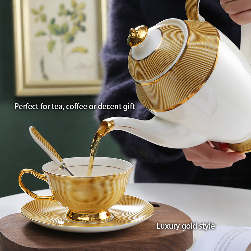 Luxury Gold Bone China Coffee  - Tea Coffee Pot Set review and price