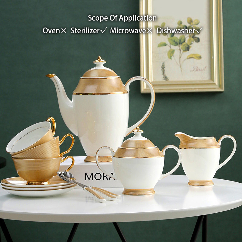 Luxury Gold Bone China Coffee  - Tea Coffee Pot Set review and price
